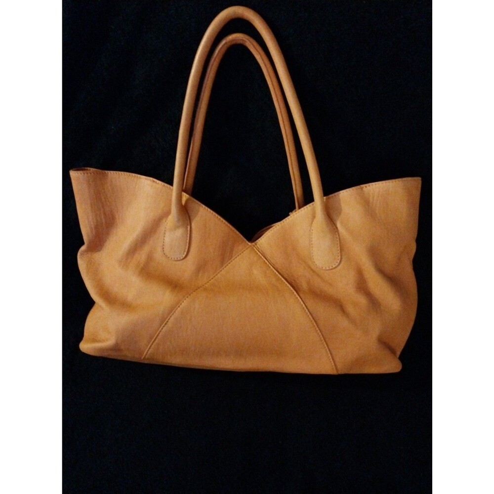 Coldwater Creek Womens Tan Cognac Leather Boho Hobo Shoulder Tote Bag Large - Picture 3 of 13